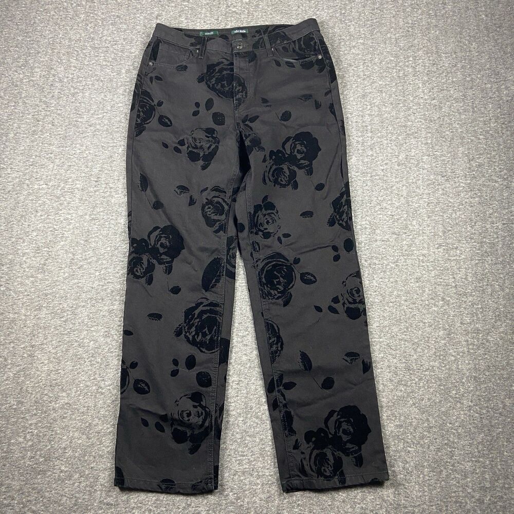 Wild Fable Jeans Womens 12 Black Flocked Rose Floral Pattern All Over